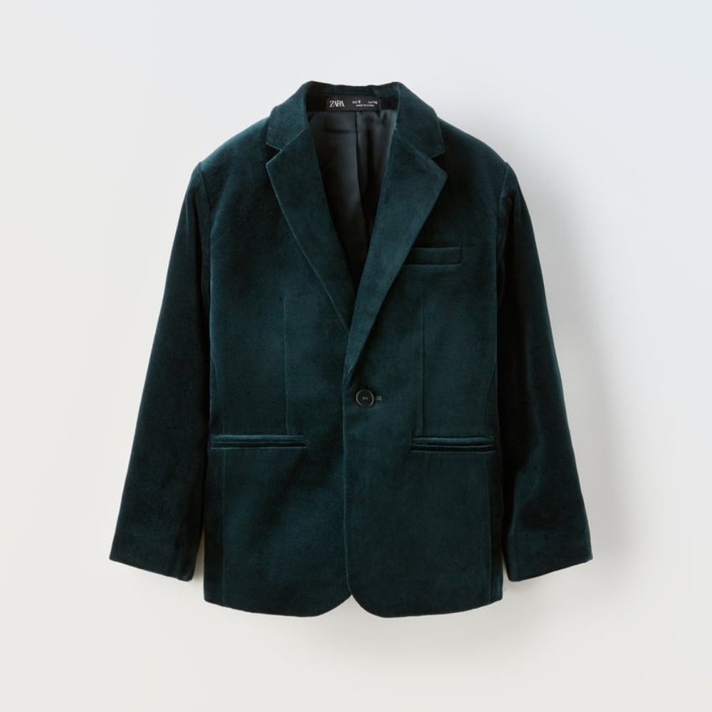 ZARA- Boys 10- Green Velvet Blazer